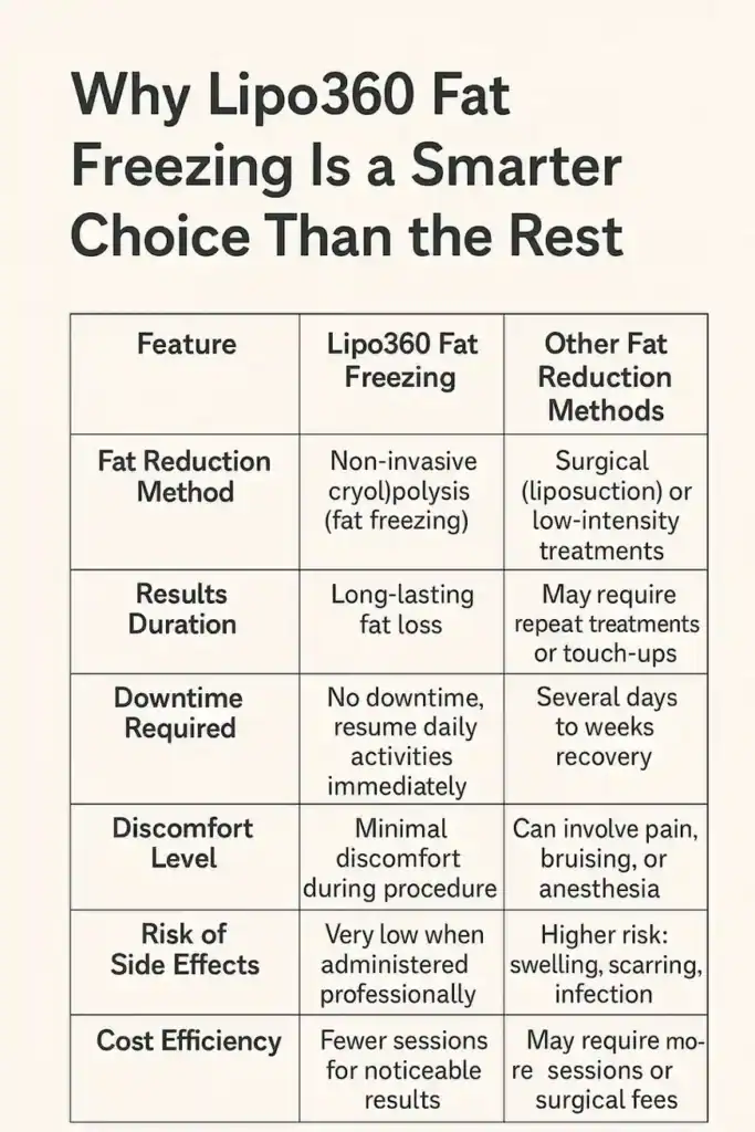 Is it possible to permanently freeze fat cells? 2 Table showing benefits of fat freezing to remove fat cells Borehamwood from Lipo 360