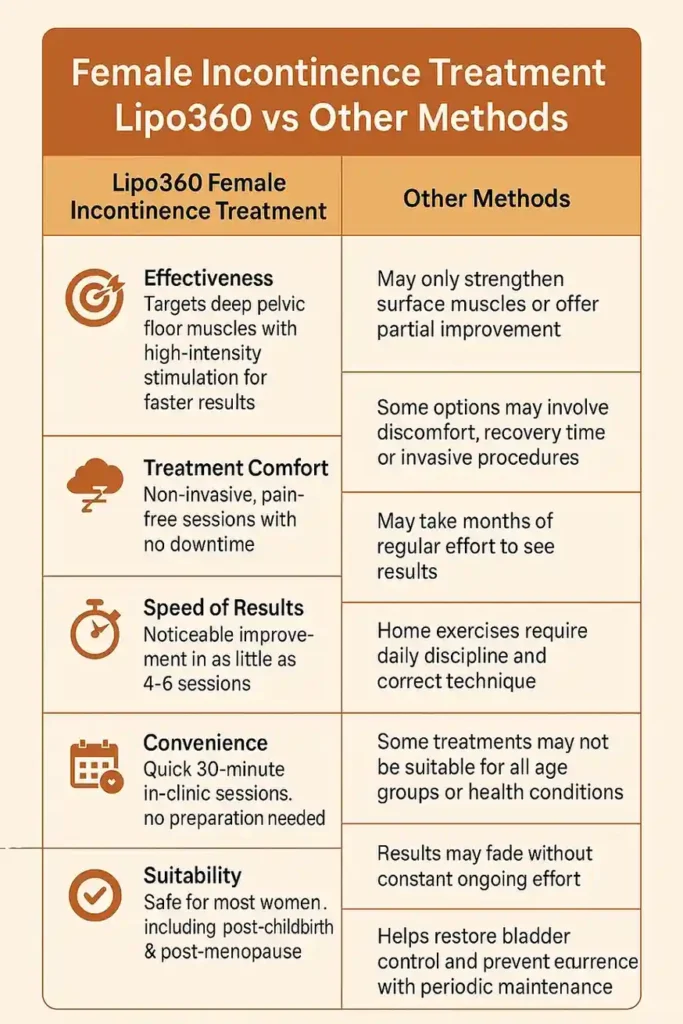 Comprehensive Guide To Female Incontinence Treatment Options 1 Table showing benefits of incontinence treatment Borehamwood