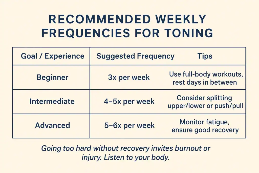 Achieving the Perfect Tone: How Often Should You Exercise for Results? 2 Graphic to show how often you should do exercise to help with toning Borehamwood